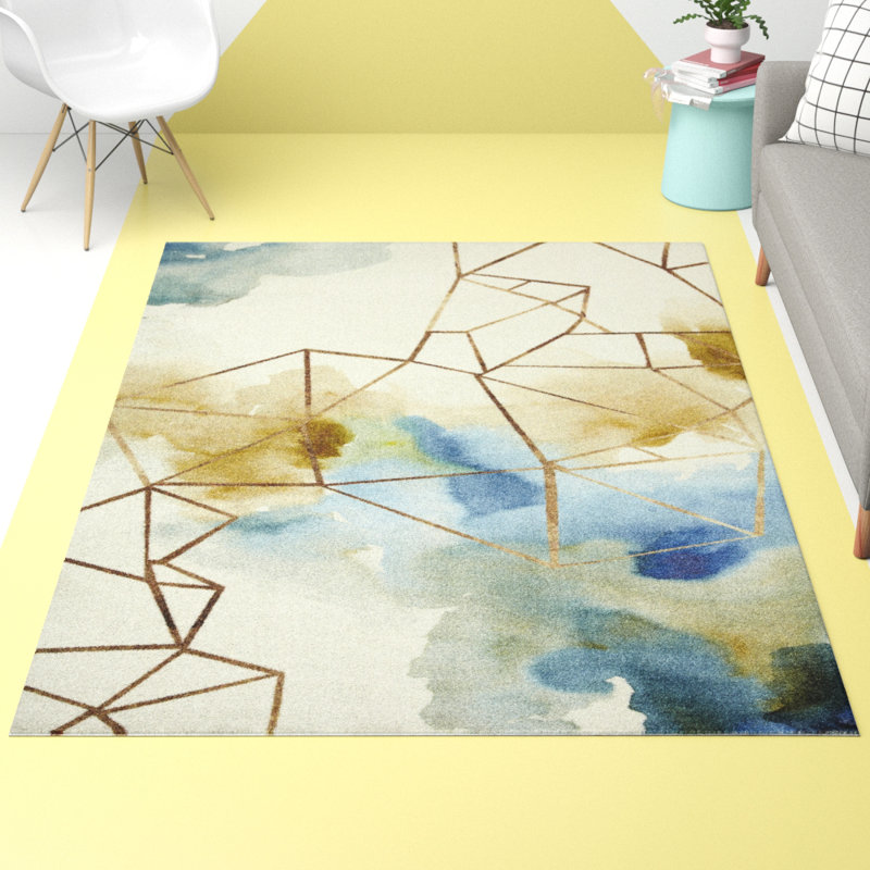 Hashtag Home Ariya Abstract Tufted Cream/Blue Area Rug & Reviews Wayfair